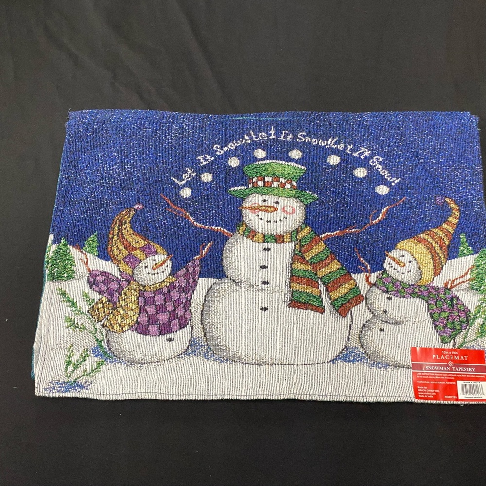 Snowman placemats vintage 13" X 9" Christmas holiday set of 3 new with tags